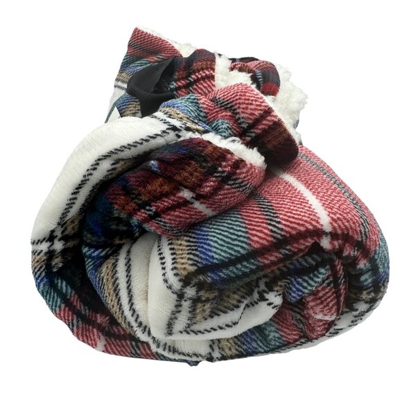 Cozy Sherpa Blanket 50 X 60 Northeast Outfitters Plaid Cream  Design - Picture 4 of 4